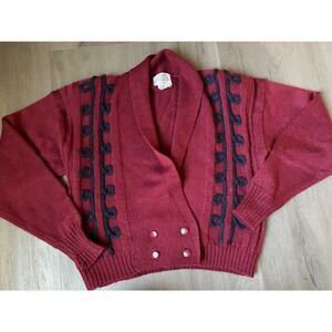 The Villager Burgundy Wool Cardigan Double Breasted Button Front Knit Sweater PM